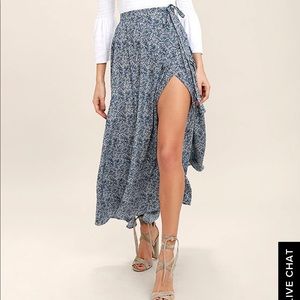 LULUS Blue Faux Wrap Maxi Skirt